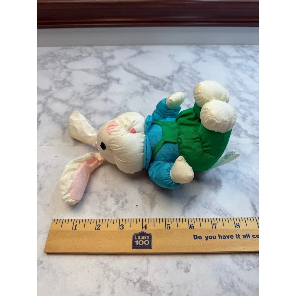 VTG International Silver Co Plush Easter Bunny Rabbit Blue Shirt Green Overalls